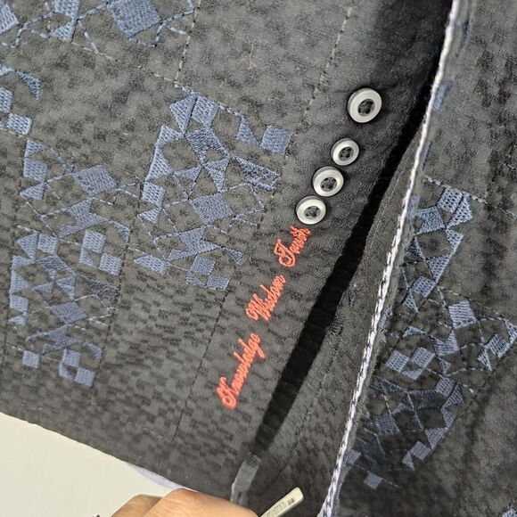 Robert Graham Shirt Mens Small Button Up Long Sleeve Black Geometric Flip Cuffs - Picture 5 of 9